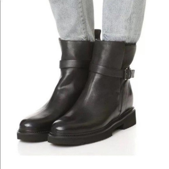 Vince Claudia Black Leather Moto Ankle Boots - Picture 1 of 14